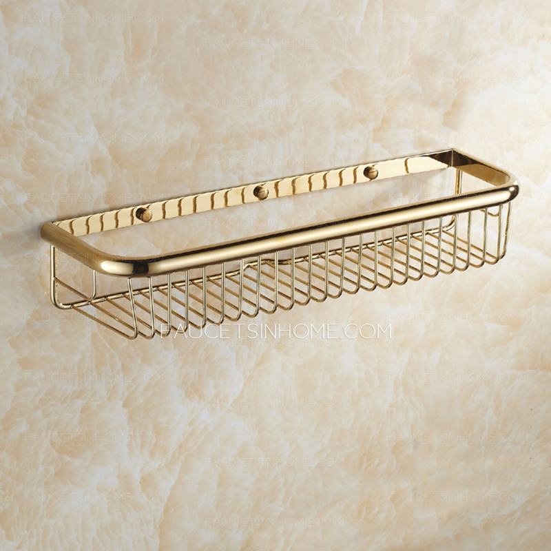 45cm Rectangle Wire Brass Single Metal Bathroom Hanging Shelves