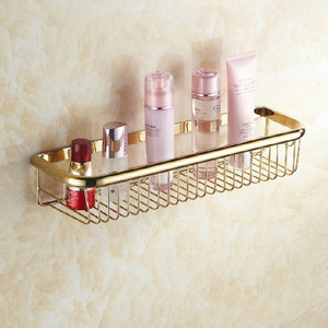 45cm Rectangle Wire Brass Single Metal Bathroom Hanging Shelves