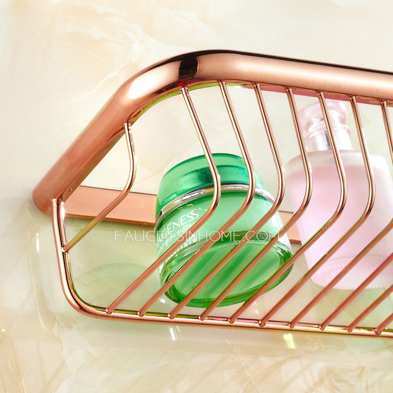 45cm Rose Gold Rectangle Wire Bathroom Hanging Shelves