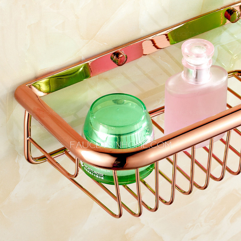 45cm Rose Gold Rectangle Wire Bathroom Hanging Shelves