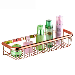 45cm Rose Gold Rectangle Wire Bathroom Hanging Shelves