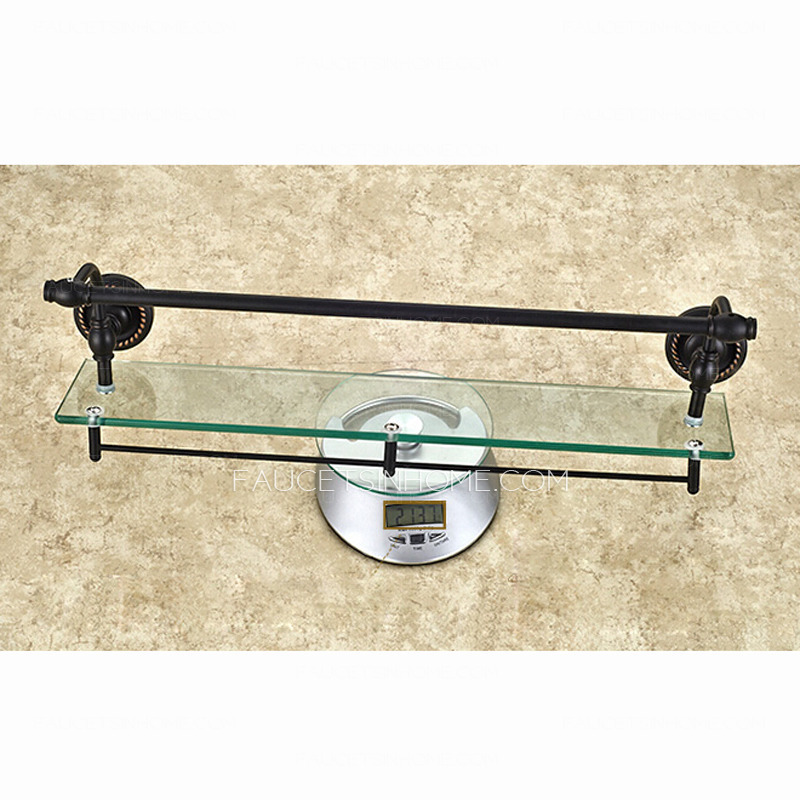 American Style Single Black Glass Bathroom Shelves With Towel Bar