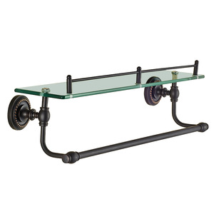 American Style Single Black Glass Bathroom Shelves With Towel Bar