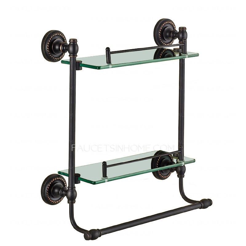 Double Black Oil Rubbed Bronze Hanging Bathroom Glass Shelves