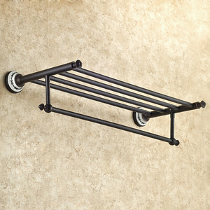 Black Oil Rubbed Bronze Bathroom Towel Shelves With Towel Bar