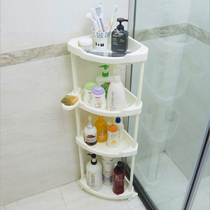 Four Layers White Plastic Corner Bathroom Free Standing Shelves