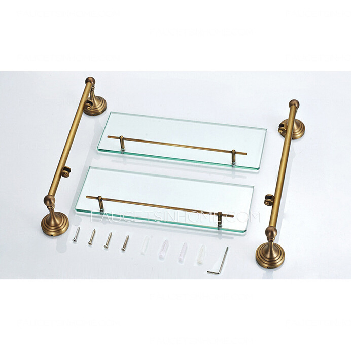 Antique Brass Double Hanging Glass Shelves For Bathroom