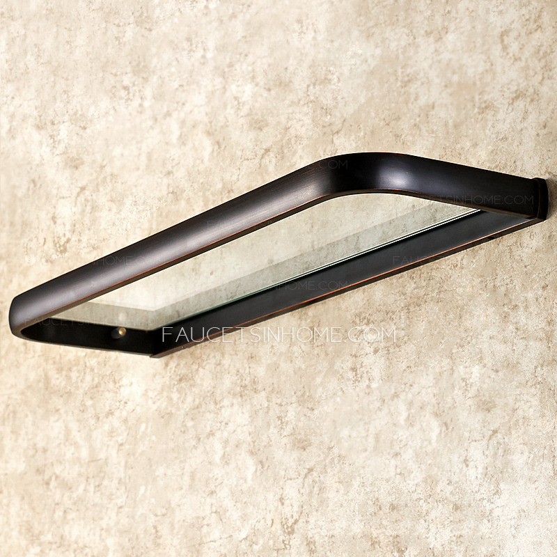 Square Shaped Black Oil Rubbed Bronze Glass Bathroom Wall Shelves