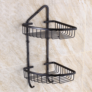 Double Triangle Wire Black Corner Shelves Bathroom Wall Mounted