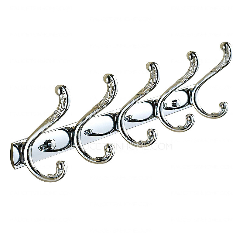 Vintage Chrome Silver 6 Hook Cloths Robe Hooks Bathroom