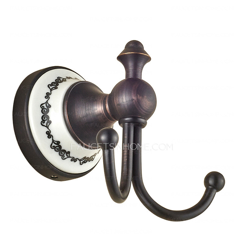 American Style Ceramic Black Robe Hook (Double Hook)