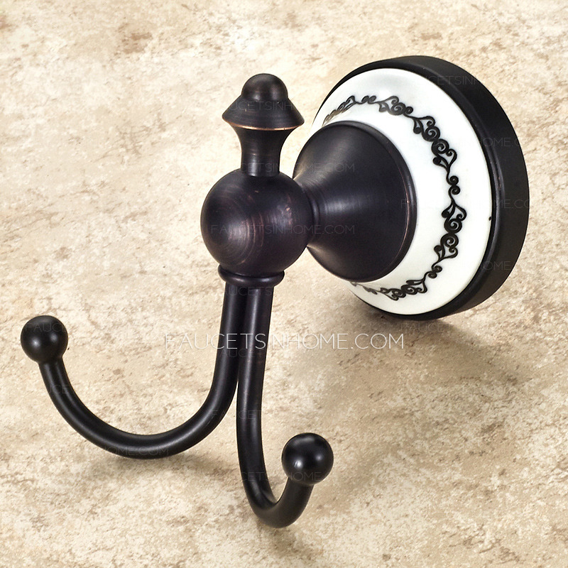 American Style Ceramic Black Robe Hook (Double Hook)