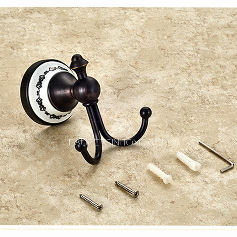 American Style Ceramic Black Robe Hook (Double Hook)