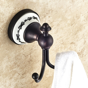 American Style Ceramic Black Robe Hook (Double Hook)