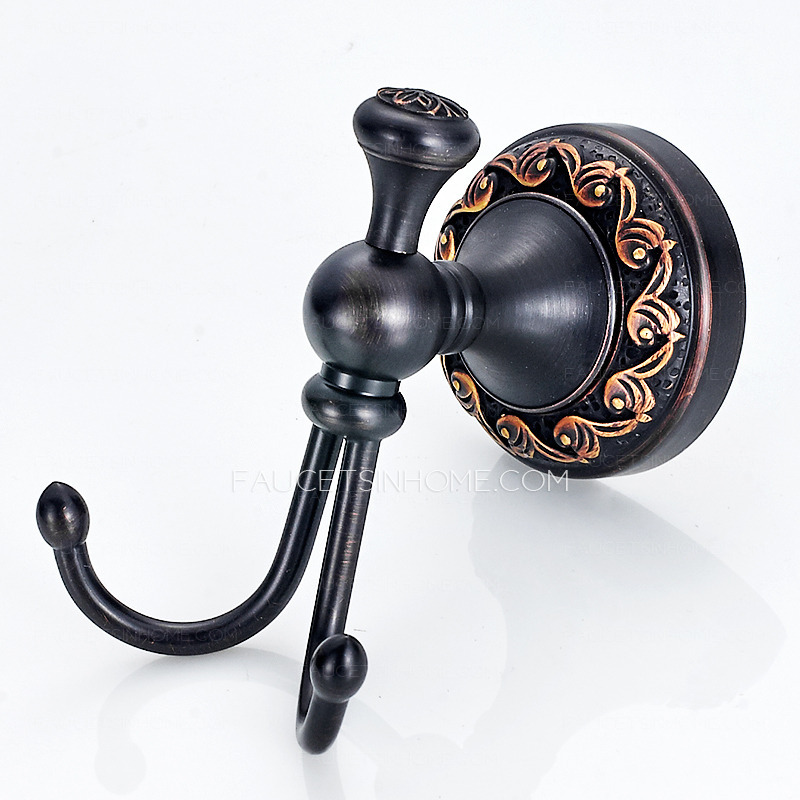 Carved Oil Rubbed Bronze Wall-Mount Double Robe Hooks