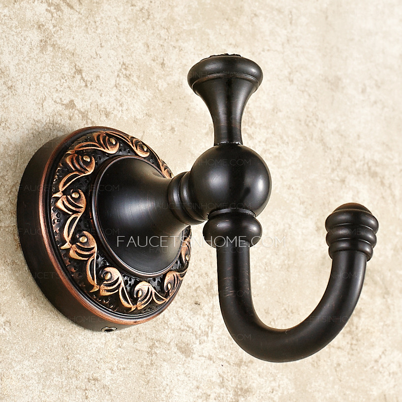 Carved Oil Rubbed Bronze Single Bathroom Robe Hooks