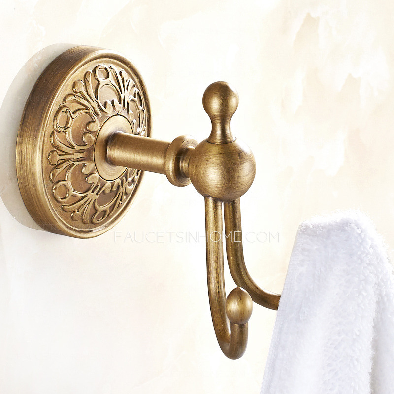 Decorative Antique Brass Bathroom Robe Hooks Double Hooks