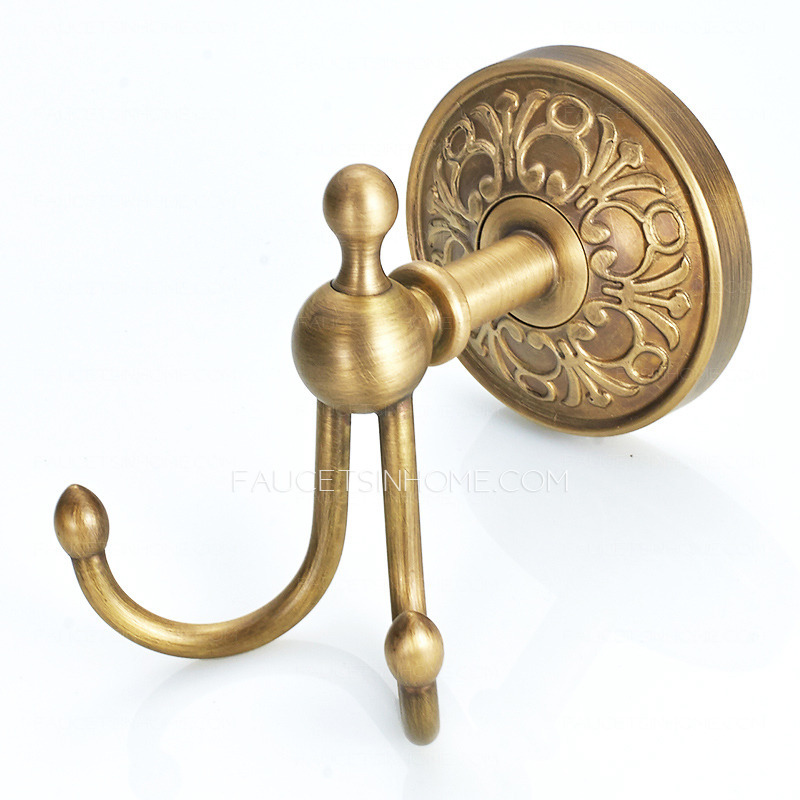 Decorative Antique Brass Bathroom Robe Hooks Double Hooks