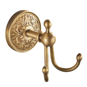 Decorative Antique Brass Bathroom Robe Hooks Double Hooks