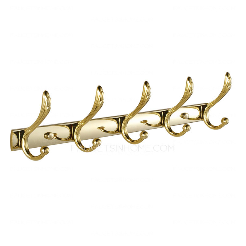 Swing Shaped 5-Hooks Polished Brass Bathroom Robe Hooks