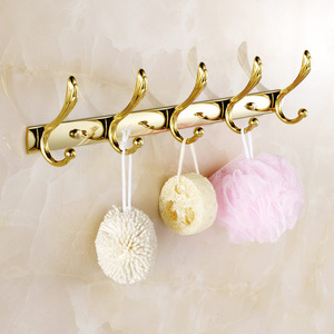 Swing Shaped 5-Hooks Polished Brass Bathroom Robe Hooks