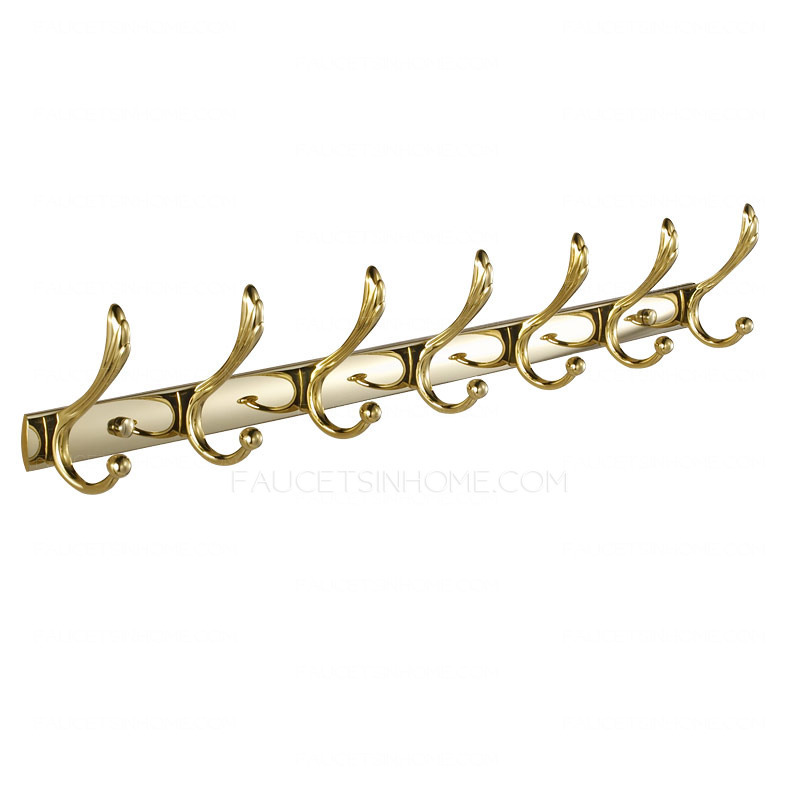 Swing Shaped 7-Hooks Polished Brass Bathroom Robe Hooks