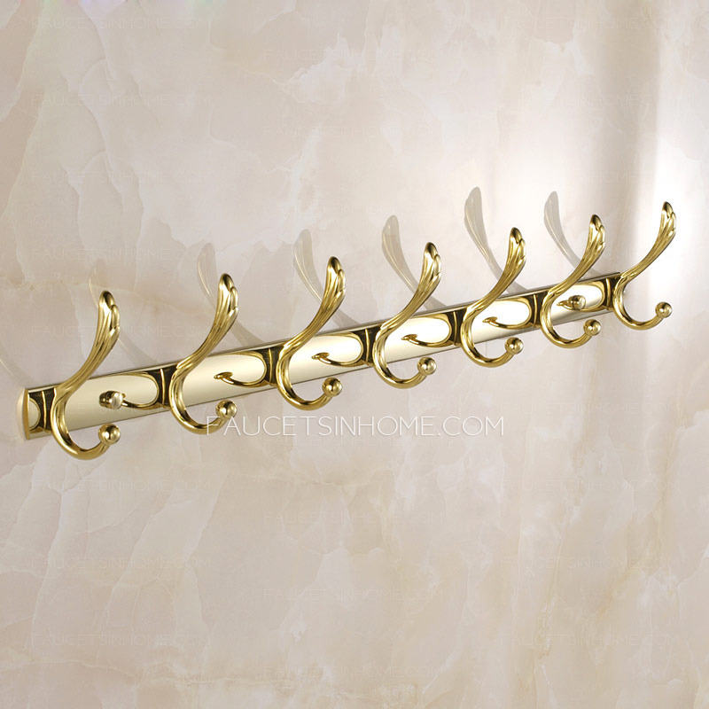 Swing Shaped 7-Hooks Polished Brass Bathroom Robe Hooks