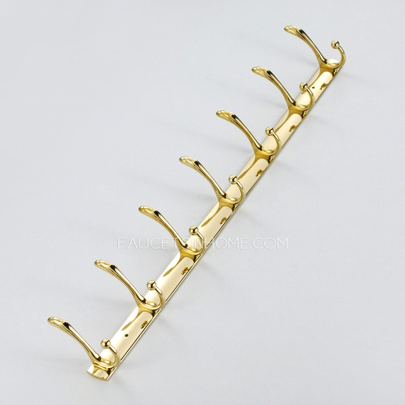 Swing Shaped 7-Hooks Polished Brass Bathroom Robe Hooks