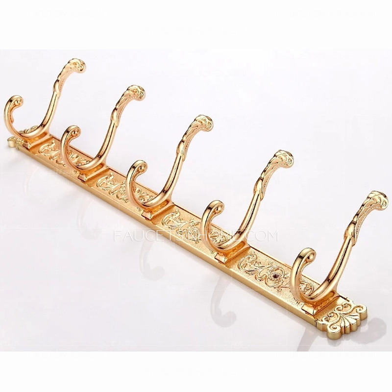 European Carved Rose Gold 6-Hooks Bathroom Robe Hooks