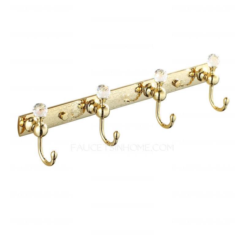 4-Hooks Wall-Mount Gold Polished Brass Robe Hooks For Bathroom