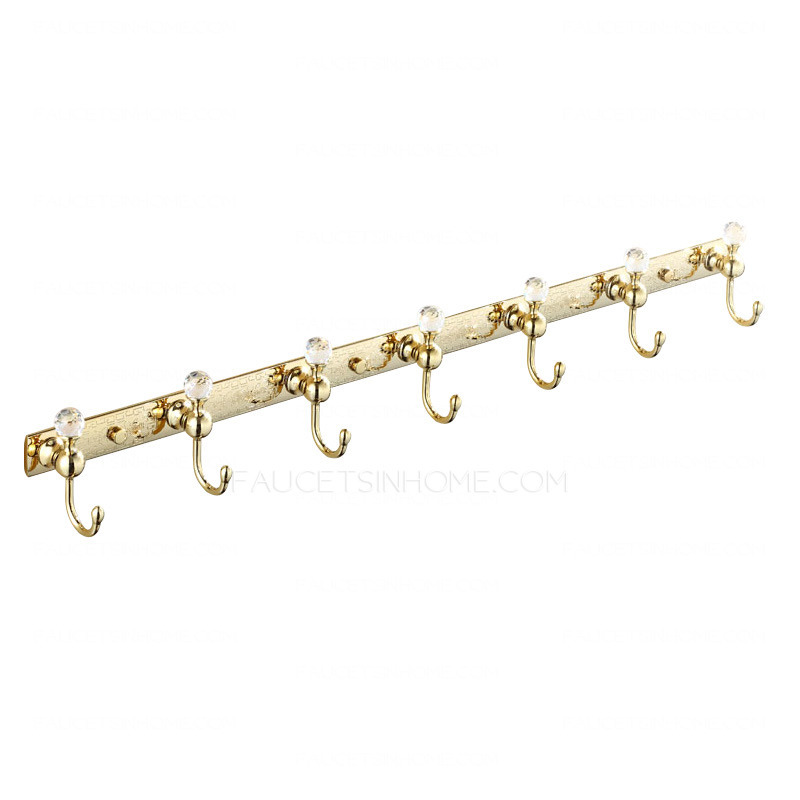 8-Hooks Gold Polished Brass Carved Bathroom Robe Hooks
