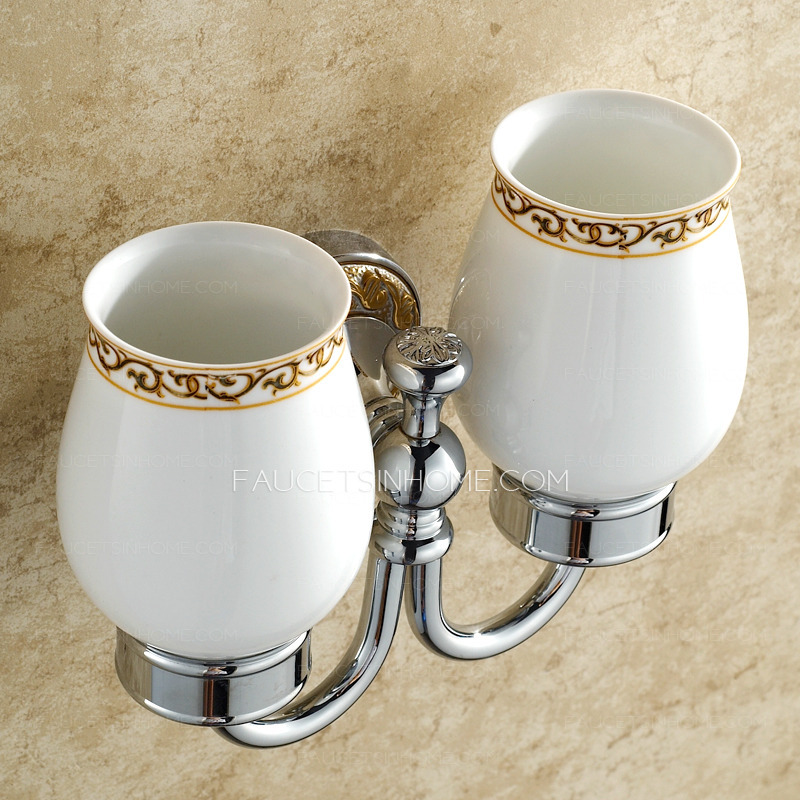 European Style Double Cup Ceramic Wall Mounted Toothbrush Holder