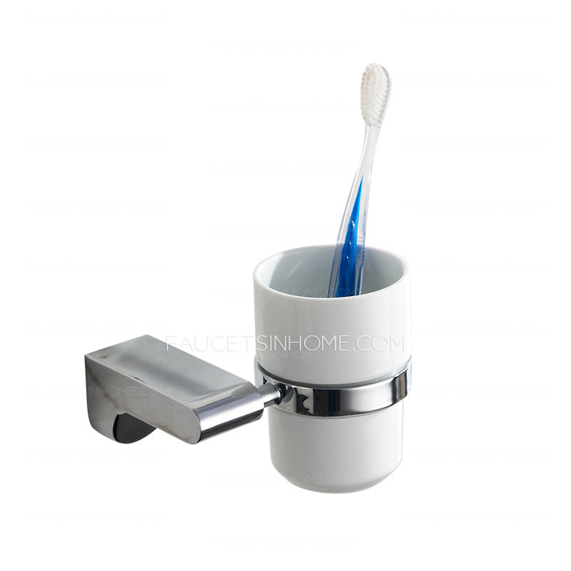 Simple Single Cup Chrome Porcelain Toothbrush Holder Wall Mount