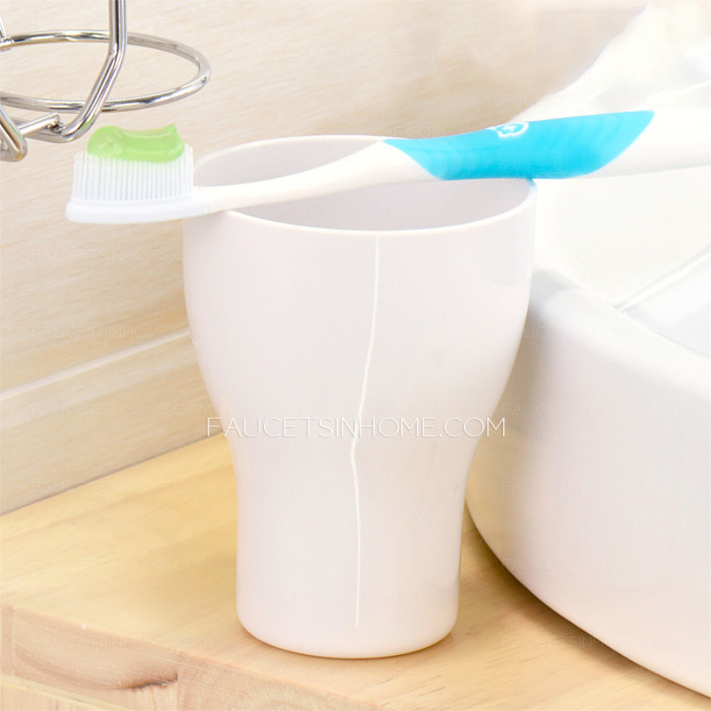 White Plastic Wall Toothbrush Holder Suction Double Cups
