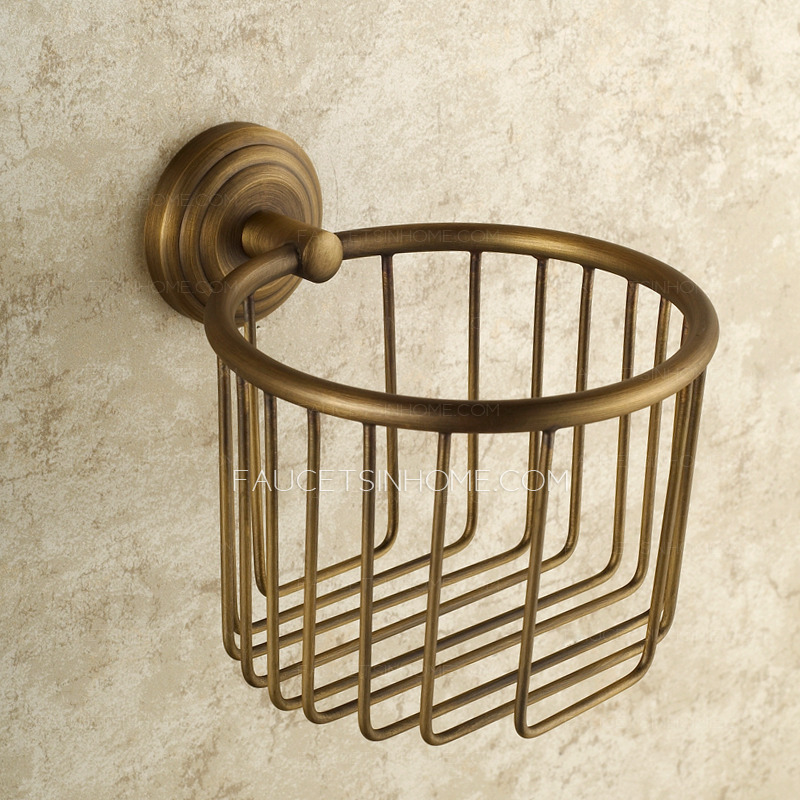 Antique Brass Wall Mount Wire Toilet Paper Basket Holder