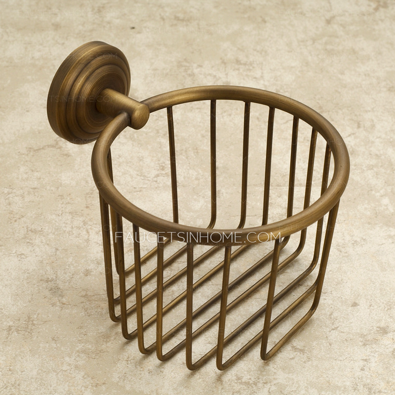 Antique Brass Wall Mount Wire Toilet Paper Basket Holder