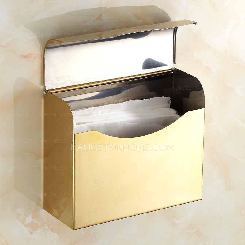 Square Shaped Golden Brass Bathroom Toilet Paper Holders