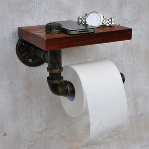 Unusual Antique Bronze Wood Wrought Roll Toilet Paper Holder