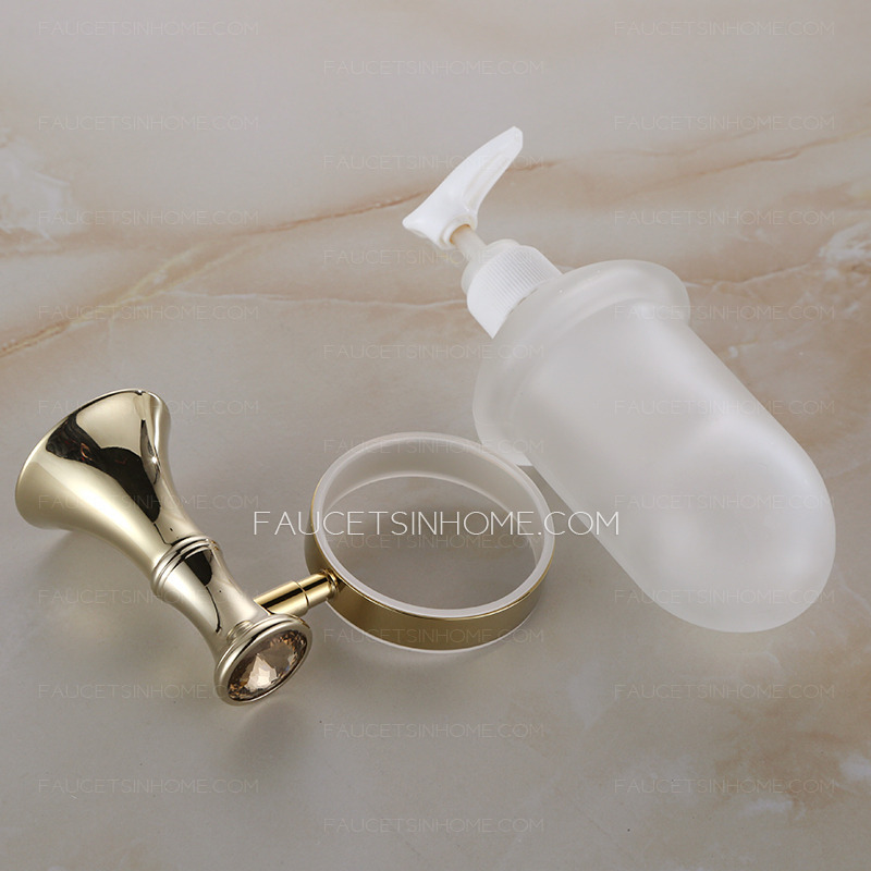 Golden Polished Brass Bathroom Soap Dispensers Wall Mount