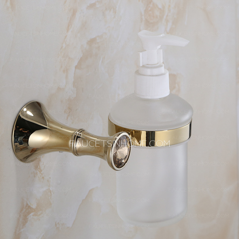 Golden Polished Brass Bathroom Soap Dispensers Wall Mount