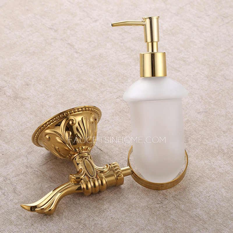 Golden Carved Brass Bathroom Soap Dispensers