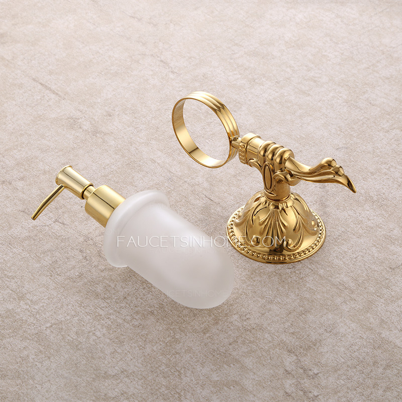 Golden Carved Brass Bathroom Soap Dispensers