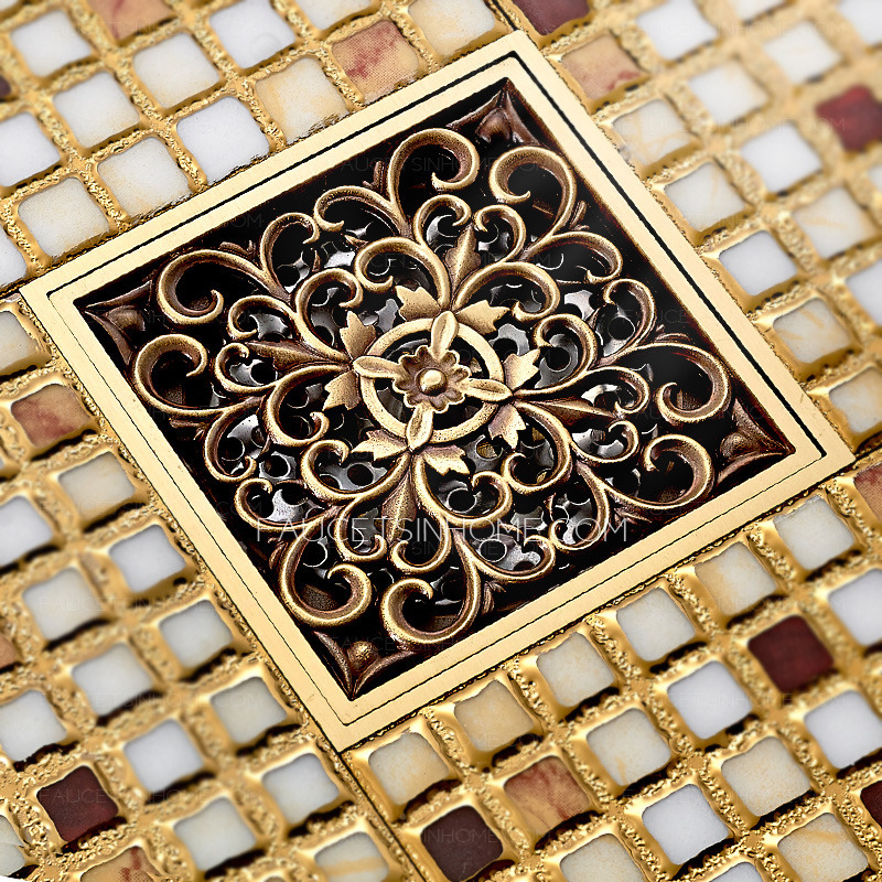 Decorative T-Shaped Antique Brass Bath Shower Drains