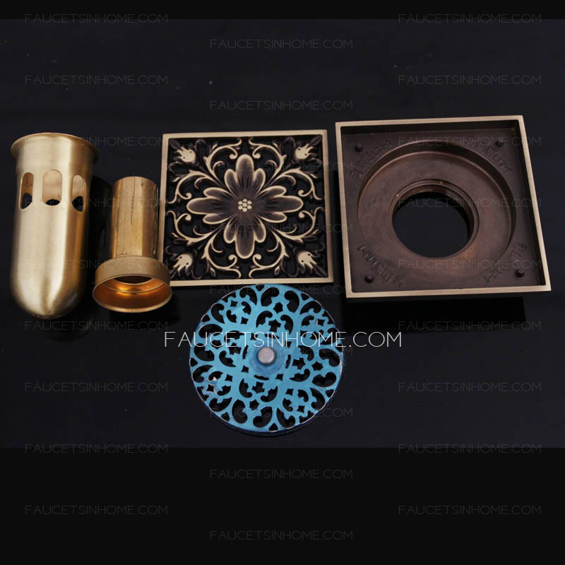 Custom Antique Brass Carved Shower Drains For Tile