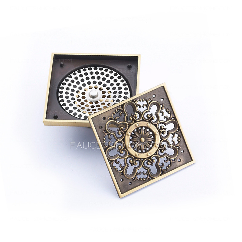 Decorative Square Shaped Antique Brass Shower Sink Drains