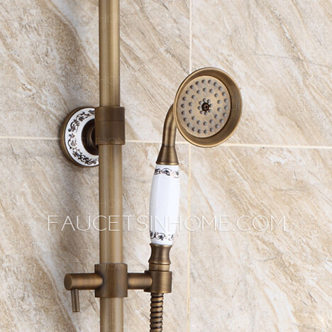 Antique Brass Ceramic Outside Wall Mount Shower Faucet System