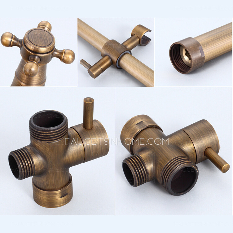Luxury Antique Brass Outside Wall Mount Shower Faucet System