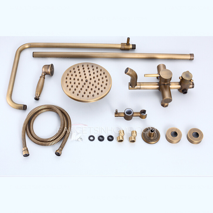 Luxury Antique Brass Outside Wall Mount Shower Faucet System