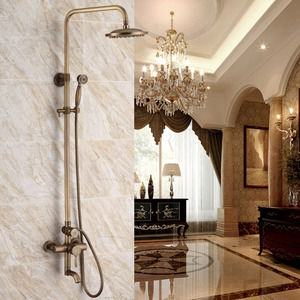 Luxury Antique Brass Outside Wall Mount Shower Faucet System