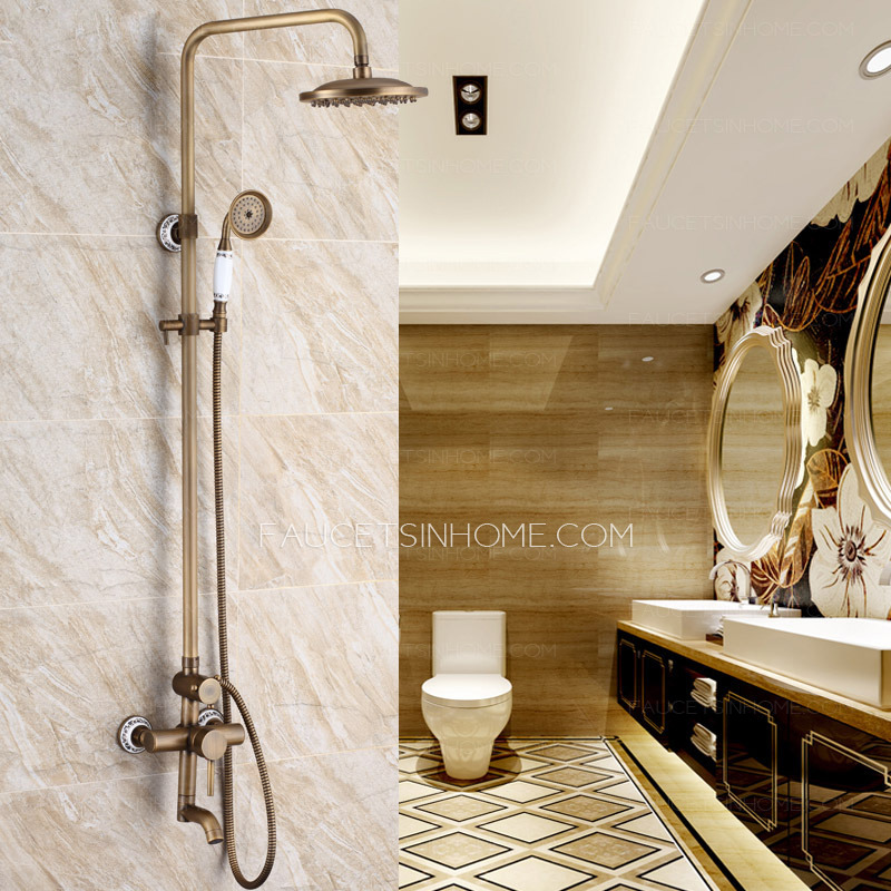 Luxury Ceramic Antique Brass Outside Shower Faucet System